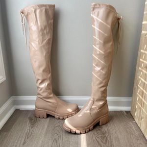 Super Tall Beige Patent Leather Boot
